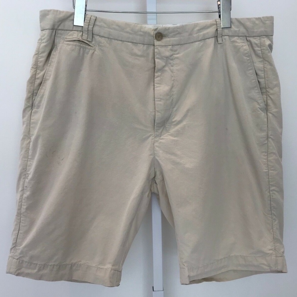 HICKEY FREEMAN TAN COTTON FLAT FRONT SHORTS 38